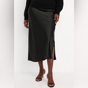 Satin Midi Slip Skirt - Black